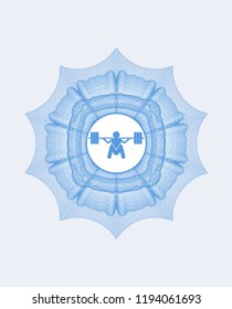 Light blue abstract linear rosette with deep squat icon inside
