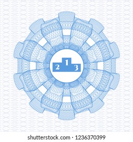 Light blue abstract linear rosette with podium icon inside
