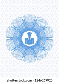 Light blue abstract linear rosette with businessman icon inside