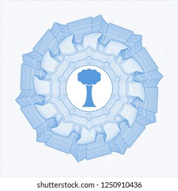 Light blue abstract linear rosette with tree icon inside