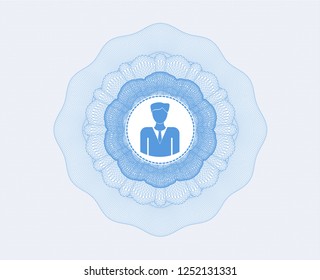 Light blue abstract linear rosette with businessman icon inside