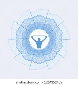 Light blue abstract linear rosette with lat pull down, exercise icon inside