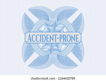 Light blue abstract linear rosette with text Accident-prone inside