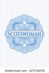 Light blue abstract linear rosette with text Scotswoman inside