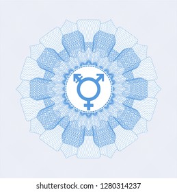 Light blue abstract linear rosette with transgender icon inside