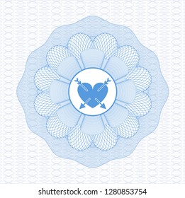 Light blue abstract linear rosette with heart with two arrows icon inside