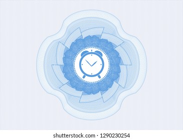 Light blue abstract linear rosette with alarm clock icon inside