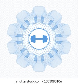 Light blue abstract linear rosette with big dumbbell icon inside