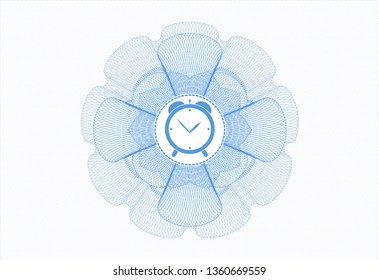 Light blue abstract linear rosette with alarm clock icon inside