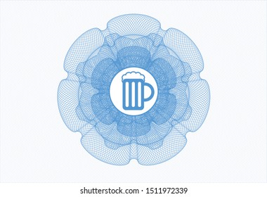 Light blue abstract linear rosette with beer jar icon inside