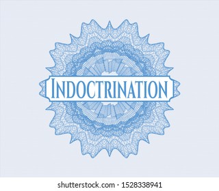 Light blue abstract linear rosette with text Indoctrination inside