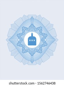 Light blue abstract linear rosette with bottle of alcohol icon inside