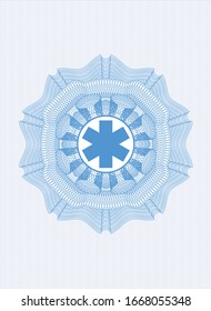 Light blue abstract linear rosette with emergency cross icon inside