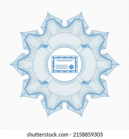 Light blue abstract linear rosette. with certificate icon inside