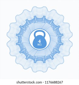 Light blue abstract rosette with 4kg kettlebell icon inside