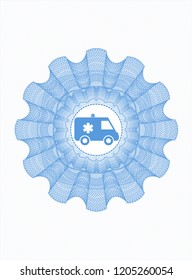 Light blue abstract rosette with ambulance icon inside