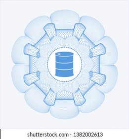 Light blue abstract rosette with barrel icon inside