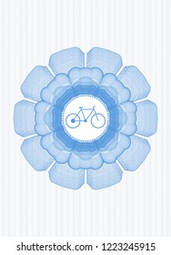 Light blue abstract rosette with bike icon inside