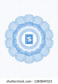 Light blue abstract rosette with book with money symbol inside icon inside