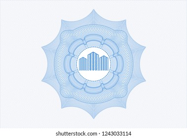 Light blue abstract rosette with buildings icon inside
