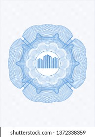 Light blue abstract rosette with buildings icon inside