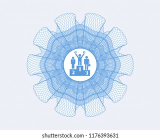 Light blue abstract rosette with business competition, podium icon inside