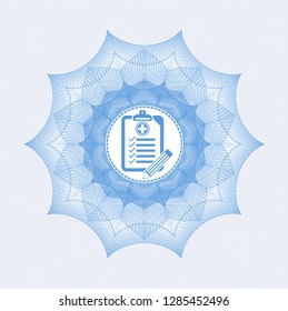 Light blue abstract rosette with clinic history icon inside