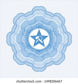 Light blue abstract rosette with communism icon inside