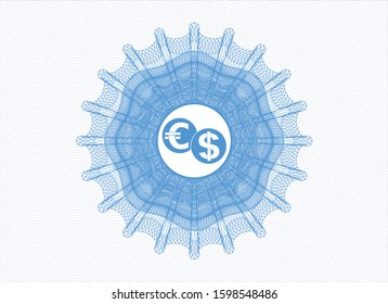 Light blue abstract rosette with currency exchange icon inside