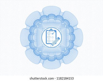 Light blue abstract rosette with customer feedback icon inside