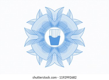 Light blue abstract rosette with fries icon inside