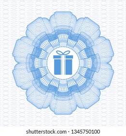 Light blue abstract rosette with gift box icon inside