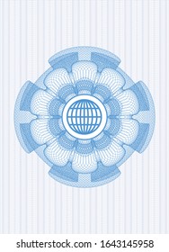 Light blue abstract rosette with globe, website icon inside