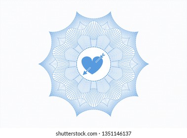 Light blue abstract rosette with heart with arrow icon inside