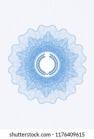 Light blue abstract rosette with laurel wreath icon inside