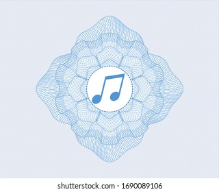 Light blue abstract rosette with musical note icon inside