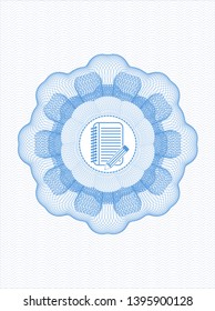 Light blue abstract rosette with notebook with pencil icon inside