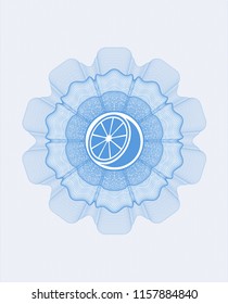 Light blue abstract rosette with orange icon inside