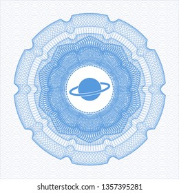 Light blue abstract rosette with planet, saturn icon inside