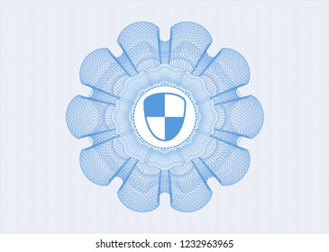 Light blue abstract rosette with shield, safety icon inside