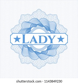Light blue abstract rosette with text Lady inside