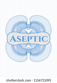 Light blue abstract rosette with text Aseptic inside