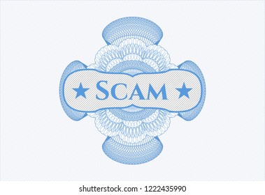 Light blue abstract rosette with text Scam inside
