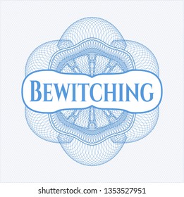 Light blue abstract rosette with text Bewitching inside