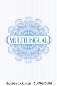 Light blue abstract rosette with text Multilingual inside
