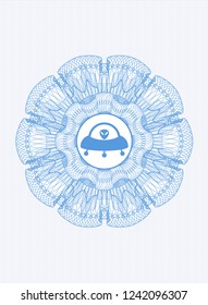 Light blue abstract rosette with ufo with aline inside icon inside