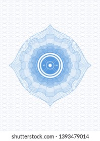 Light blue abstract rosette with weightlifting or powerlifting plate (45 lbs) icon inside