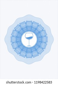 Light blue abstract rosette with wine cup icon inside