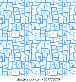 Light blue abstract urban seamless pattern. Landscape with city blocks. Vector background.