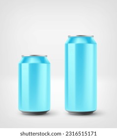 Light blue aluminium cans mockup isolated on white background. 3d vector illustration